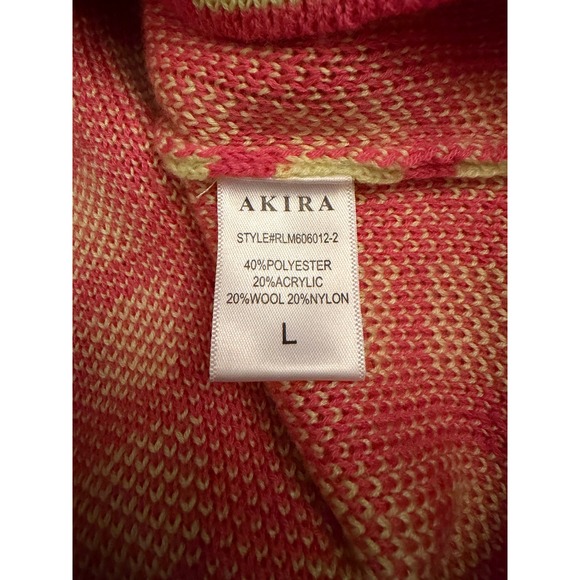AKIRA Paris Patchwork Graphic Turtleneck Sweater Pink Yellow Multi Large - Picture 4 of 5